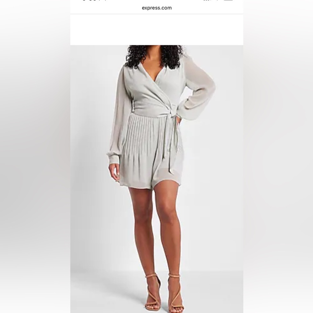 EXPRESS Long Sleeve Pleated Tie Waist Romper